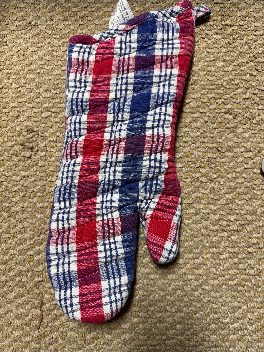 Plaid Cotton Oven Mitt in Red, Blue & White